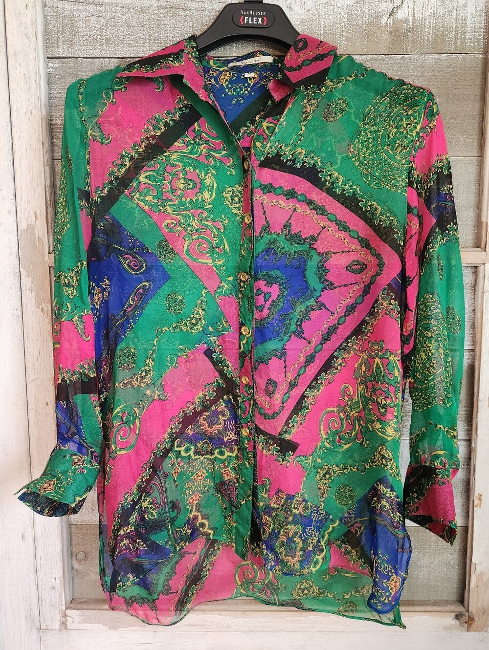Vintage Vipavadee 100% Silk Rare Multicolor Button Up Blouse